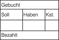 Tabellenstempel Trodat Professional 5208 4.0 mit Lagertext "Gebucht, Soll, Haben, ..."  